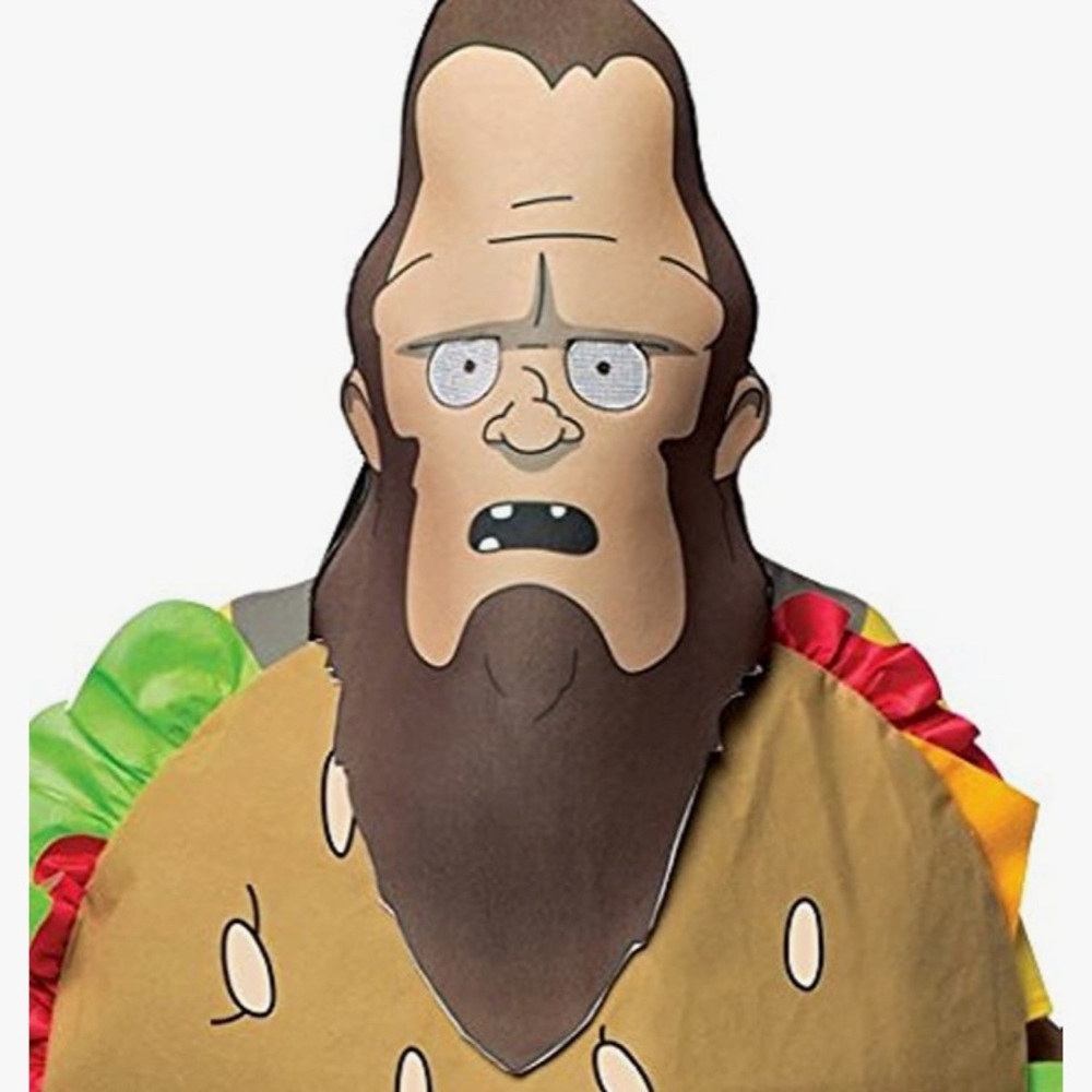Bobs Burgers Gene Beefsquatch mask and Burger suit